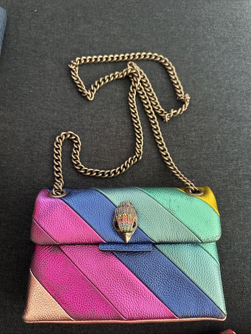 KURT GEIGER LONDON Mini Kensington Leather Crossbody - Rainbow Chevron - Picture 6 of 12